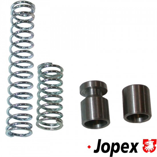 Oil booster kit, dual. Specially designed larger piston and stronger spring increase oil pressure throughout the system. A must when installing an oil cooler or remote filter.