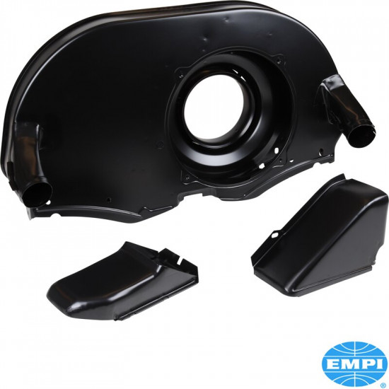 Fan shroud with air ducts and "Doghouse", VW 181 style, modified for Type 4 oil cooler, black