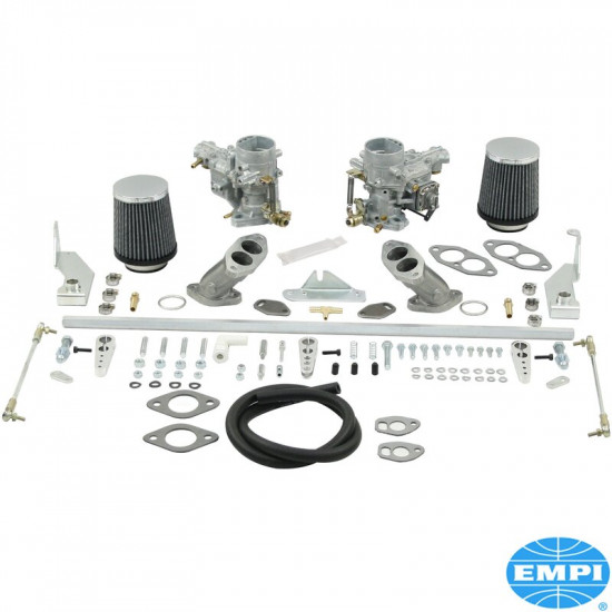 Dual carburetor kit, dual port, Weber 34 ICT, with air cleaners. For upright engines