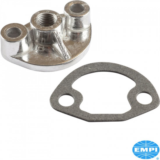 Fuel pump block-off with 12x1.5 mm threaded breather boss, aluminium