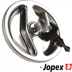 Fuel tank cap, lockable, metal, with keys, polished