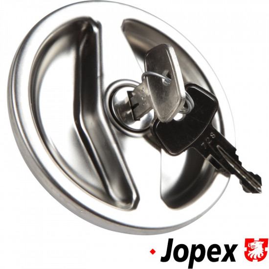 Fuel tank cap, lockable, metal, with keys, polished