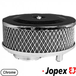 5 3/8" air cleaner, chromed with inside foam element. Fits stock carburetors