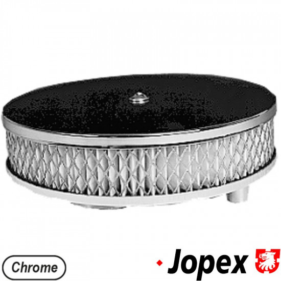 Chrome 6 3/8" air cleaner with inside paper element. Fits stock carburetors