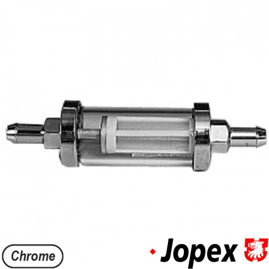 Fuel filter. Glass/chrome with 6.5 mm ends