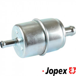 Fuel filter, metal housing, inlet Ø8 mm, outlet Ø12 mm