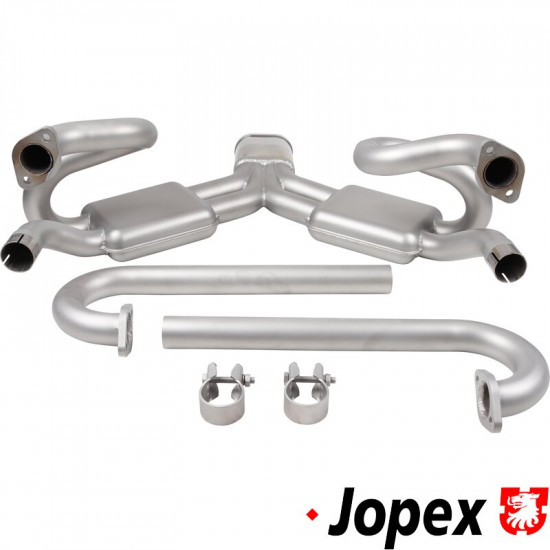 Manifold sports exhaust with 2 silencers and J-tubes without heating, inlet pipes Ø38x1,5 mm, outlet pipes Ø41x1,5 mm, stainless steel with heat resistant paint, Sebring style