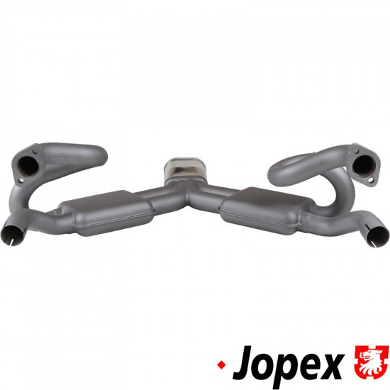 Manifold sports exhaust with 2 silencers and J-tubes without heating, inlet pipes Ø38x1,5 mm, outlet pipes Ø41x1,5 mm, stainless steel with heat resistant paint, Sebring style