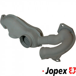 Exhaust pipe between heat exchanger and rear exhaust, left. Made of steel with grey paint