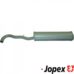 Exhaust rear with one tail pipe. Made of steel with grey paint