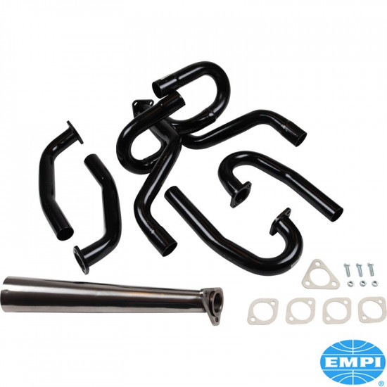Exhaust system, Racing Merged, 1 5/8" tubing, black. Eliminates heater boxes