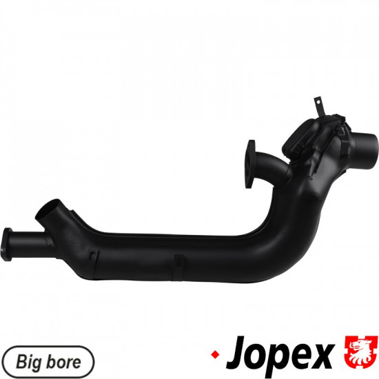 High performance heat exchanger, left. Ø outer 42 mm pipes, Ø inner 39 mm (OE version Ø29 mm). With aluminium inside. Comes with loose flange for welding on the sports exhaust