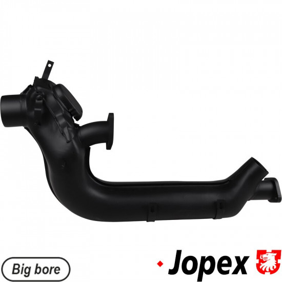 High performance heat exchanger, right. Ø outer 42 mm pipes, Ø inner 39 mm (OE version Ø29 mm). With aluminium inside. Comes with loose flange for welding on the sports exhaust