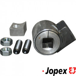 Front axle adjuster. These adjusters weld in place to the ball joint axle beam. The adjuster allows approx. 2" of adjustment either up or down to the front end, total of 4". One adjuster will work, however, two are recommended for extreme condit