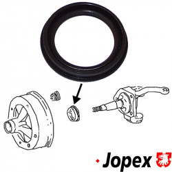 Oil seal for wheel bearing, front. For models with drum brakes