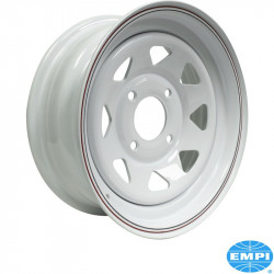 White spoke steel wheel, 4 lug 15 x 6" wide, 3 3/4" back spacing