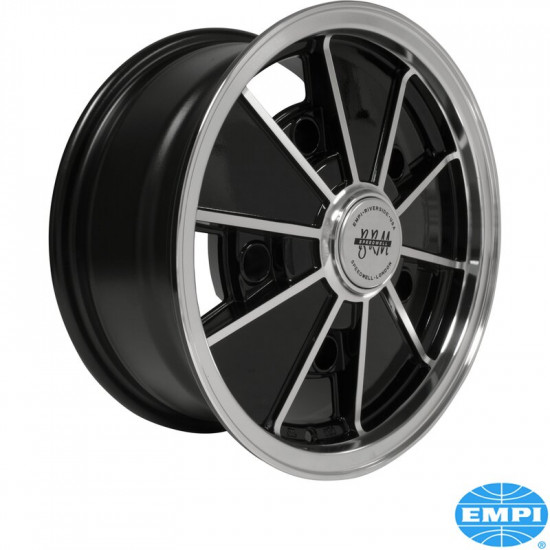 BRM Style wheel, gloss black with polished lip and spoke edges, 6.5x15", 5x205, 4 1/8" back spacing