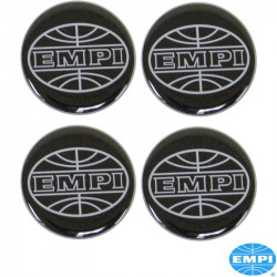 Wheel cap set with Empi logo, black/silver, 43mm, 4 pcs.