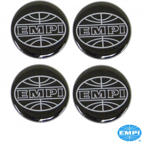 Wheel cap set with Empi logo, black/silver, 43mm, 4 pcs.