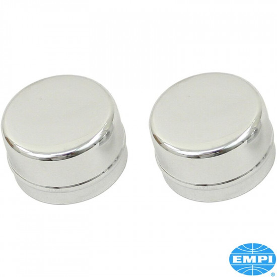 Wheel center cap set for EMPI spindle-mount wheels, chrome, without logo. 2 pieces