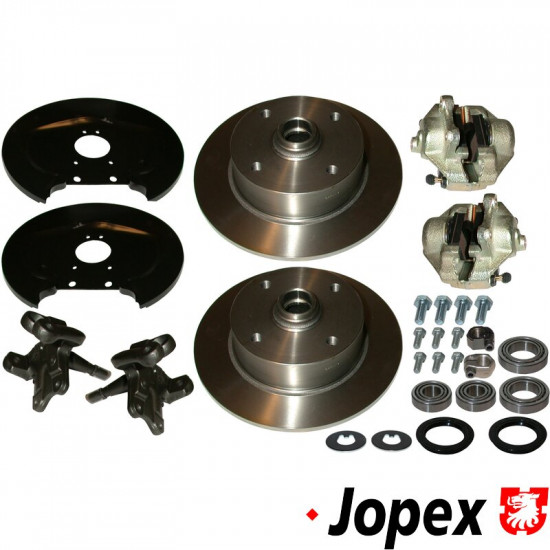 Front disc brake conversion kit. The kit includes all the parts you need to convert your VW to disc brakes, and lowered at the same time.