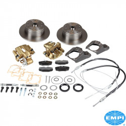 Disc brake conversion set, Deluxe, rear, double drilled, 5x130 with 14x1.5 mm threads and 5x4 3/4" with 12 mm threads, with emergency brake, for swing axle