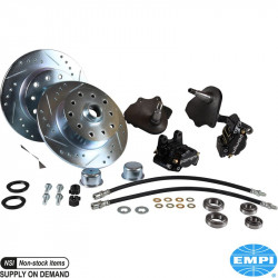 Disc brake conversion set, front, with drop spindle, 5x130, with black powder coated calipers, for ball joint, Wilwood. The kit includes all the parts you need to convert your VW to disc brakes