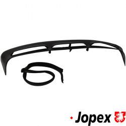 Rain shield for rear deck lid, black. This rear deck lid louvered cover prevents water from entering the engine compartment. Fits 4 vents deck lids. Comes with installation kit