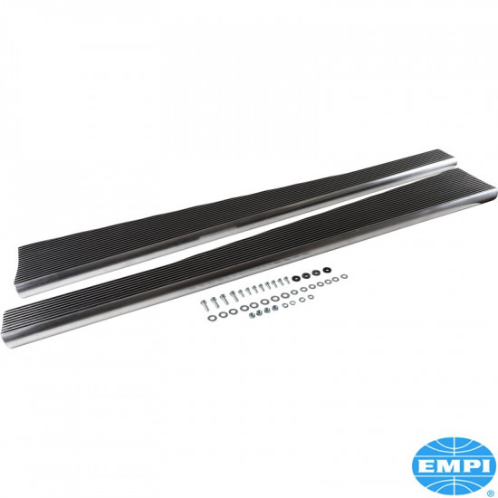 Running board set, Billet Look, glossy black with polished ribs and edge, polished, 2 pieces