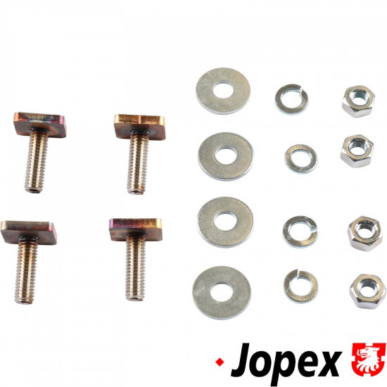 Mounting set for danish black and yellow number plates with 6 mm bolt and clamping and locking washers