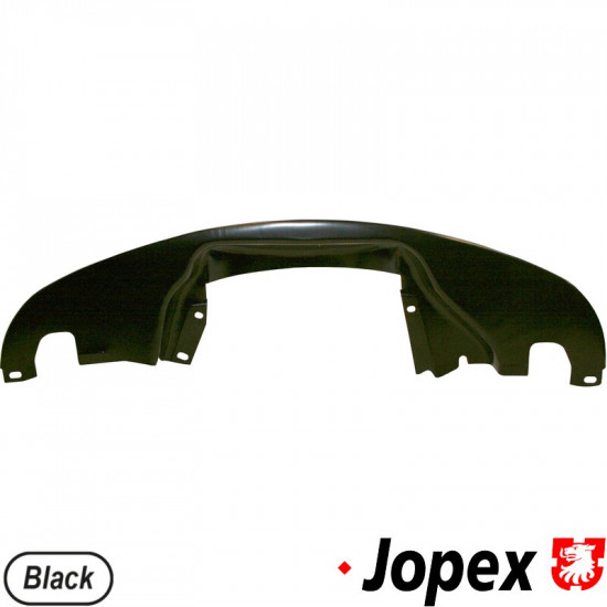 Engine tin, rear, without hole for air hose, with heat riser, black