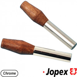 Chrome door lock knobs with walnut tips. Sold in pairs