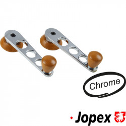 Chrome window winders with walnut knob. Sold in pairs