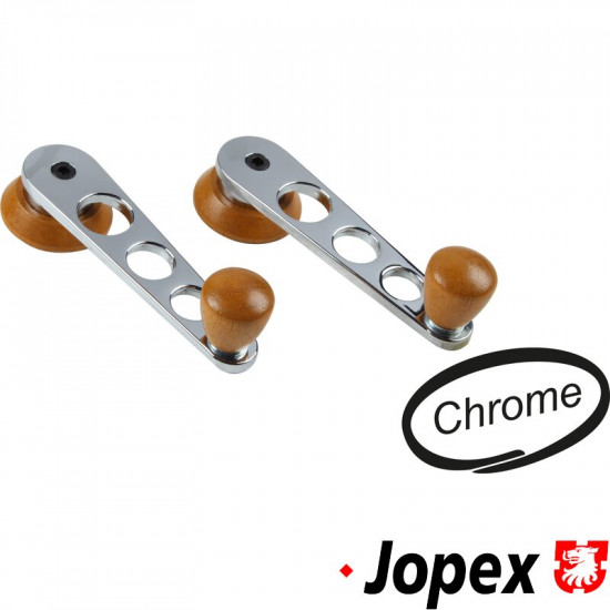 Chrome window winders with walnut knob. Sold in pairs