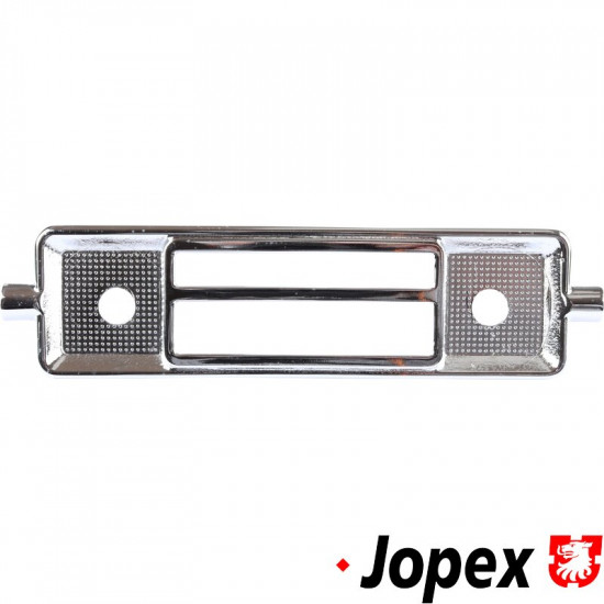 Radio cover plate with box for Blaupunkt Frankfurt radio, Heavy Duty metal, chrome. Prepared for moulding on dashboard