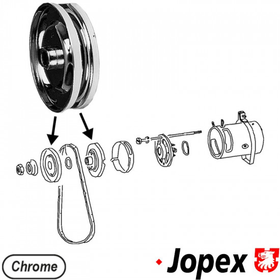 Pulley, generator/alternator stock,12 Volt (see also 043903109), chrome