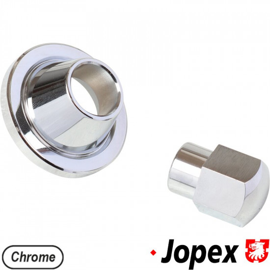 Chrome alternator/generator pulley nut with cover. Fits both 6 and 12 Volts. Completes the generator pulley no. AC903111