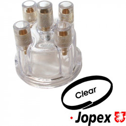 Clear transparant stock top mount distributor cap. Fits Bosch distributor