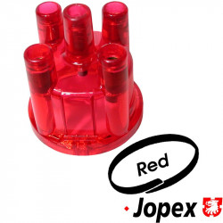 Clear transparant stock top mount distributor cap. Fits Bosch distributor, red
