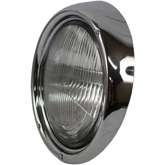 Headlamp with rim, assymetric, without E-mark. NOT STREET LEGAL IN EU