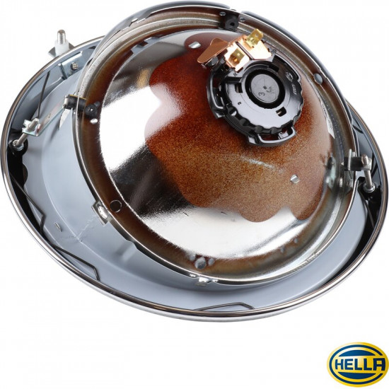 Headlamp assembly with chrome ring, E-marked