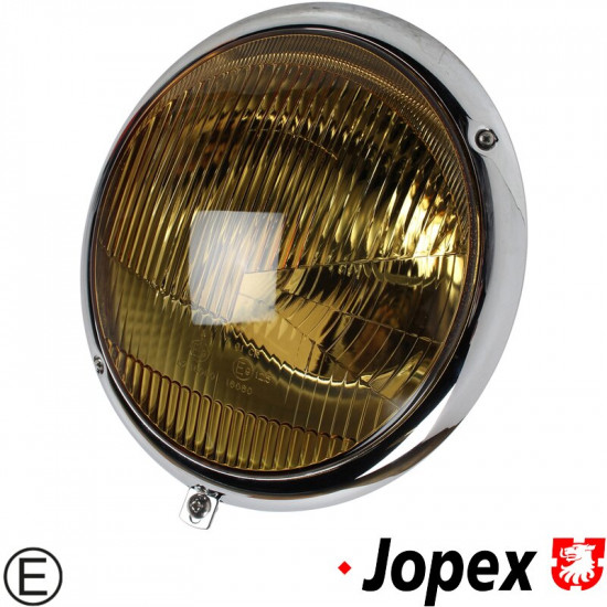 Headlamp assembly, yellow glass, assymetric, E-marked