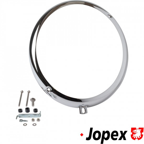 Headlight rim, chromed, Hella style, Adjusting holes at 2 and 7 o'clock.