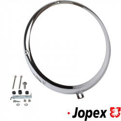 Headlight rim, chromed, Bosch style, Adjusting holes at 9 and 12 o'clock.
