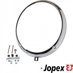Headlight rim, chromed, Hella style, Adjusting holes at 5 and 7 o'clock.