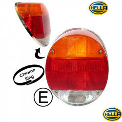 Tail light assembly, with, chrome ring, orange/red/clear, left/right, E-marked, "Ultima Edition Style"
