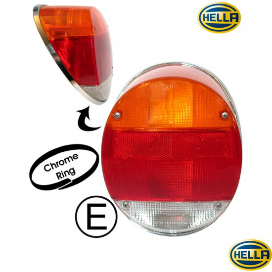 Tail light assembly, with, chrome ring, orange/red/clear, left/right, E-marked, "Ultima Edition Style"
