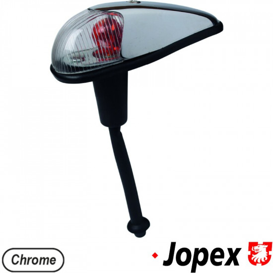 Turn signal light with gasket and socket, wing mounted, chrome, clear, left/right