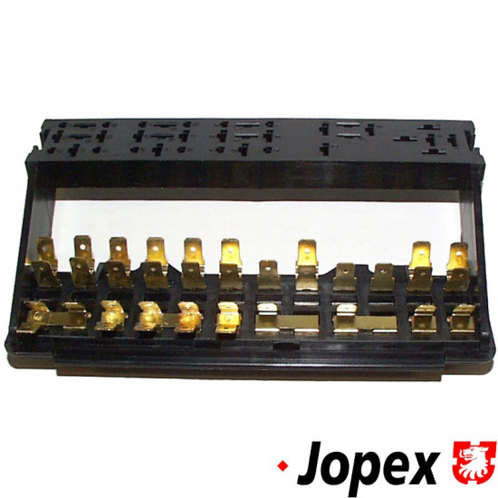 Fuse box without cover, black, for 12 fuses