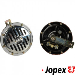 Horn set, 12 V, low tone 320 Hz, high tone 430 Hz, old Bosch design, with E-mark